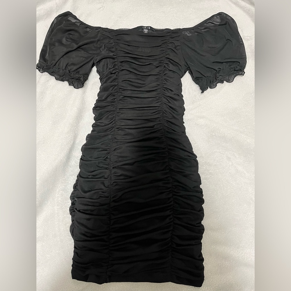 Iris (pink canary) black short mini dress